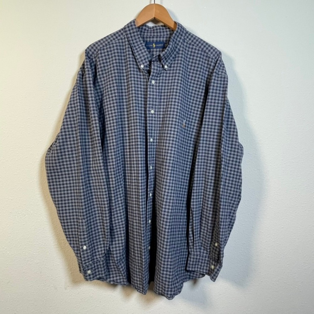 Ralph Lauren Button Down Shirt Mens 3XB Blue Gingham Plaid Long Sleeve Big Tall